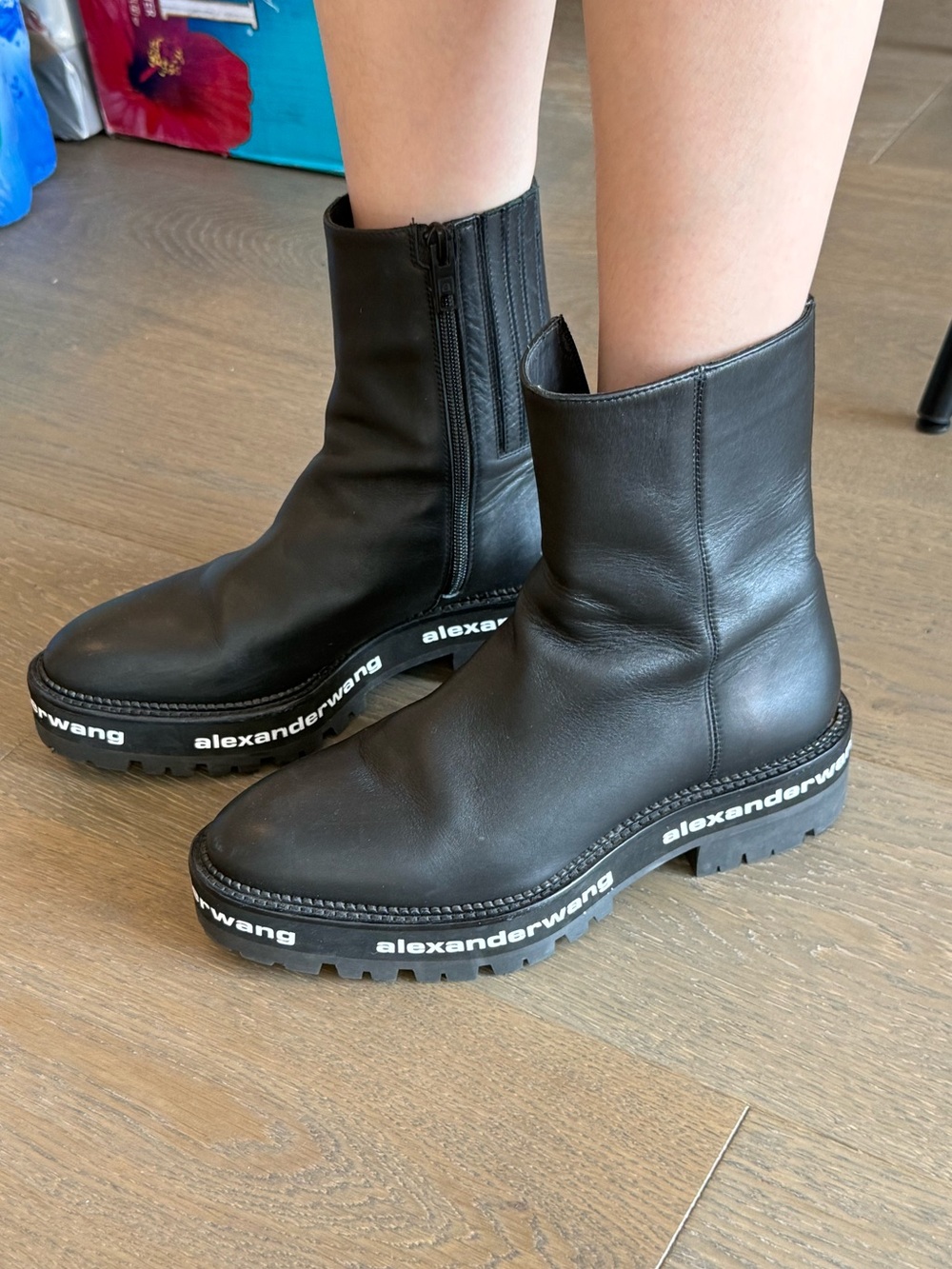 Alexander Wang Black Leather Ankle Boots with Logo